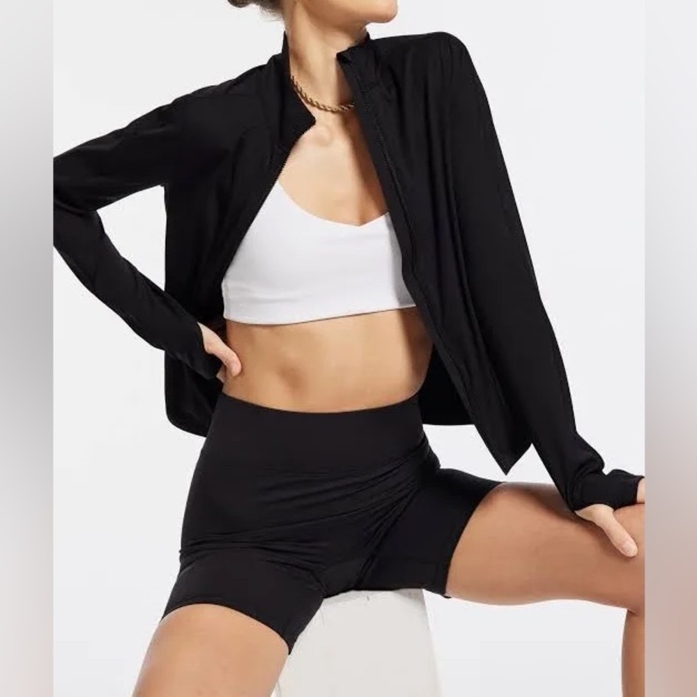 NWT Bandier Encore Black Full-Zip Sweatshirt work out jacket zip up stretch S